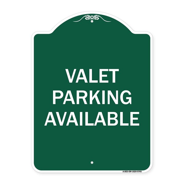 Valet Parking Available Heavy-Gauge Aluminum Architectural Sign, 24" x 18", GW-1824-9745